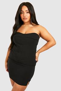Plus Gestreepte Top Met Bandjes, Black