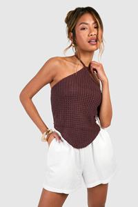 Boohoo Gehaakte Top Met Halter Neck, Chocolate