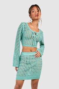 Boohoo Gehaakte Crop Top Met Veters, Turquoise