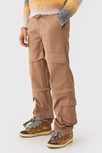 Boohoo Fixed Waist Zip Off Baggy Trouser, Tobacco