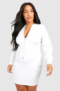 Boohoo Plus Bodycon Mini Jurk Met Korset Detail, White
