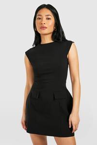 Boohoo Petite Getailleerde Mini Jurk Met Kapmouwen En Structuur, Black