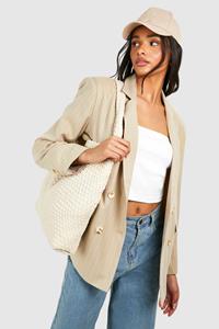 Boohoo Tall Woven Stripe Tailored Oversized Blazer, Sage