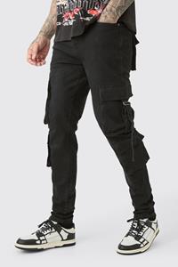 Boohoo Tall Zwarte Stretch Skinny Jeans Met Cargo Zak Detail, True Black