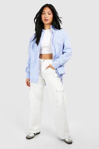 Boohoo Petite Ecru Wide Leg Cargo Jeans, Ecru