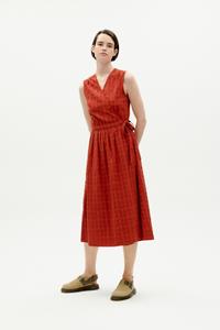 Thinking MU Damen vegan Kleid Mohn Kariert Rot