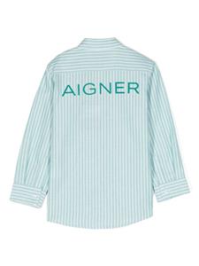 Aigner Kids logo-print stripe cotton-poplin shirt - Groen