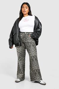 Boohoo Plus Luipaardprint Jeans Met Rechte Pijpen, Leopard