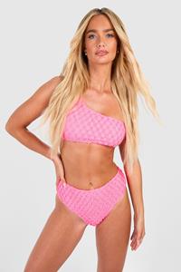 Boohoo High Waist Bikini Broekje Met Textuur, Bright Pink