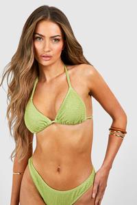 Boohoo Mix & Match Gekreukelde Driehoekige Bikini Top, Sage