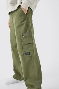 Boohoo Cargo Broek Met Tailleband, Rits En Geweven Label, Khaki