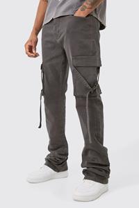 Boohoo Tall Flared Slim Fit Cargo Broek Met Bandjes En Tailleband, Charcoal