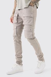 Boohoo Tall Skinny Fit Broek Met Cargo Zakken En Tailleband, Dark Grey