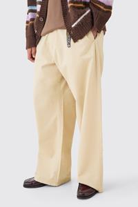 Boohoo Fixed Waist Extreme Wide Fit Chino With Charm, Stone