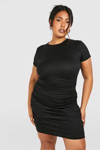Boohoo Plus Gebreide Strand Jurk Met Eén Blote Schouder, Black