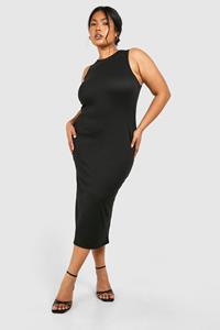 Boohoo Plus Jersey Racer Neck Midi Dress, Black