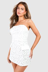 Boohoo Premium Kanten Strapless Mini Jurk, Ivory