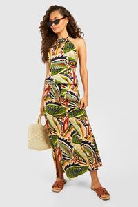 Boohoo Linnen Look Long Line Bohemian Top En Maxi Rok, Black