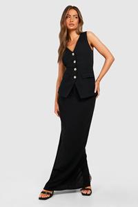 Boohoo Getailleerde Linnen Look Maxi Rok, Black