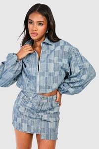 Boohoo Cargo Mini Rokje Met Jacquard Patches En Stiksels, Blue