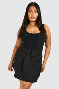 Boohoo Plus Geweven Geplooide Tennis Rok Met Geplooide Tailleband, Black