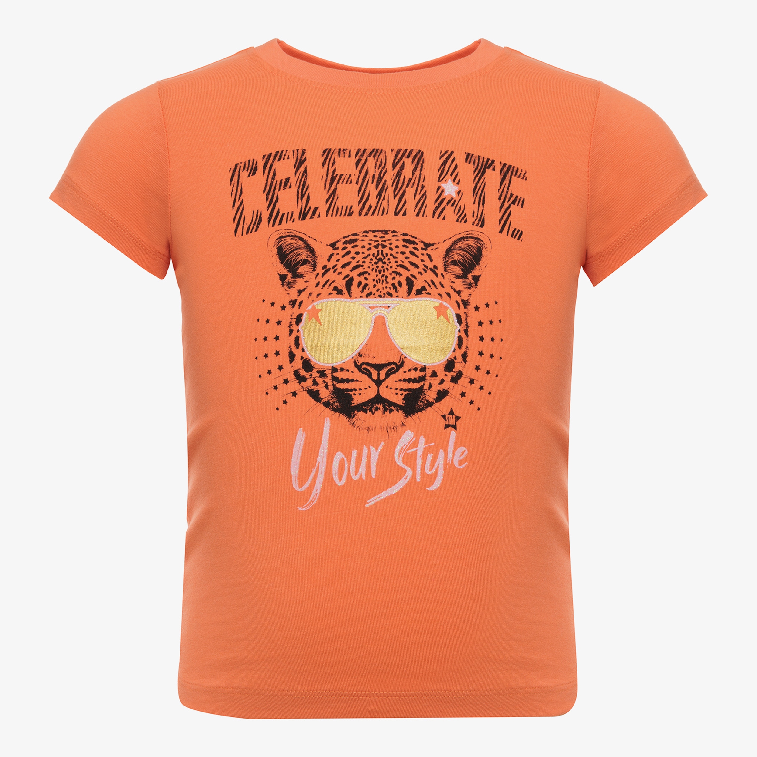 TwoDay meisjes T-shirt met tijgerkop oranje