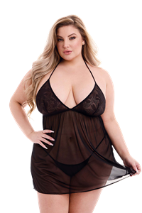 bacilingerie Baci - Mesh babydoll met kanten cups - Plus Size