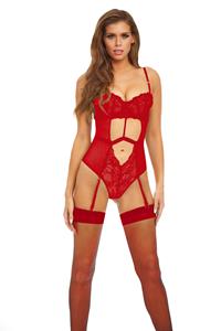 Bombshell Boudoir  Kanten jarretelbody - Rood