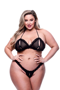 Baci Lingerie Baci - 2-delige set bh met strikjes en string met open kruis - Plus Size