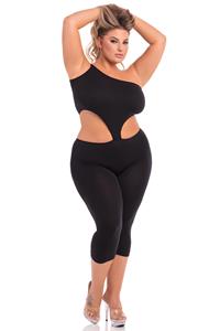 pinklipstick Pink Lipstick- Asymmetrische croptop catsuit - Zwart