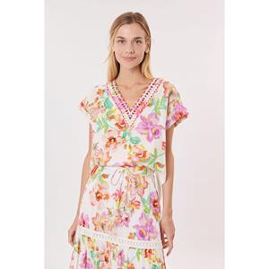 Derhy T-shirt Kosma met V-hals en bloemenprint