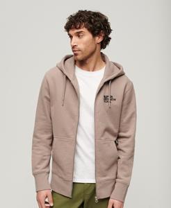 Superdry Mannen Luxe Sport Hoodie met Rits en Losse Pasvorm Beige