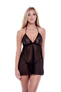 bacilingerie Baci - Mesh babydoll met kanten cups - One Size
