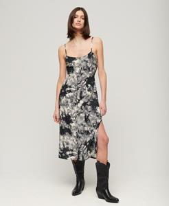 Superdry Vrouwen Cami Midi-jurk met Knoopsluiting en Print Grijs