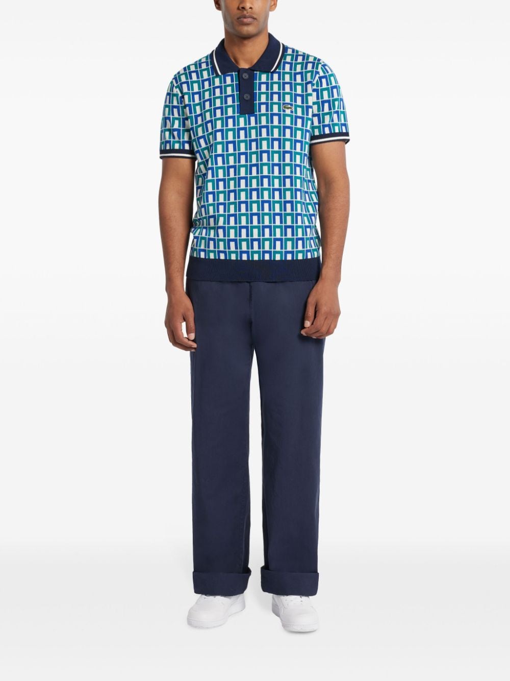 Lacoste geometric-pattern print polo shirt - Blauw