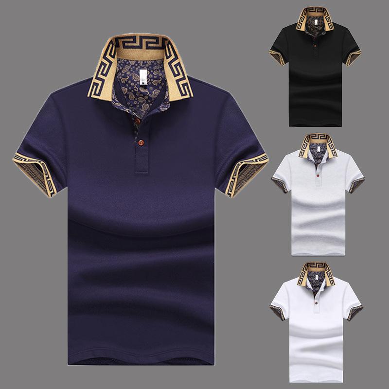 A-Shin Summer Men's Cotton Polo Shirts Short Sleeve T-shirt Breathable Absorb Sweat Solid Color Lapel Business Casual Top