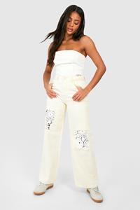 Boohoo Gehaakte Wide Leg Jeans, Ecru