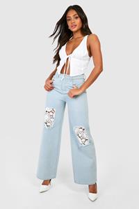 Boohoo Gehaakte Wide Leg Jeans, Light Blue