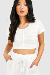 Boohoo Petite Gestreept Geribbeld Kort T-Shirt, Baby Pink