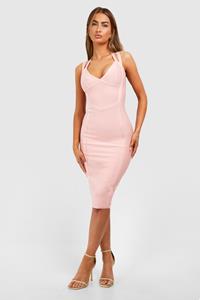 Boohoo Strakke Midi Jurk Met Dubbele Bandjes, Rose