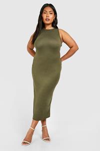 Boohoo Plus Jersey Racer Neck Midi Dress, Khaki