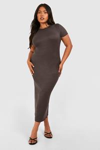 Boohoo Plus Long Line Midi T-Shirtjurk Met Korte Mouwen, Charcoal