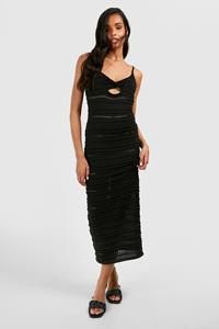 Boohoo Tall Gehaakte Gebreide Cut Out Strand Midaxi Jurk, Black