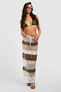 Boohoo Tall Gestreepte Gehaakte Maxi Strand Rok, Beige