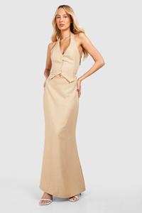 Boohoo Tall Geweven Getailleerde Flared Broek, Stone