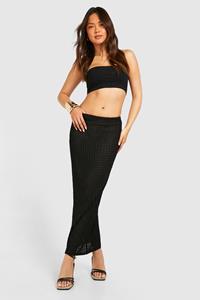 Boohoo Jersey Low Rise Maxi Rok Met Textuur, Black