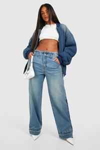 Boohoo Gerafelde Jeans Met Naaddetail, Mid Blue