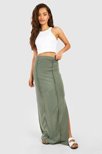 Boohoo Gebleekte Jersey Maxi Rok Met Naaddetail, Khaki