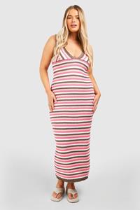 Boohoo Plus Gestreepte Gehaakte Maxi, Pink