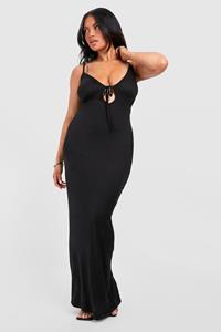 Boohoo Plus Super Zachte Maxi Jurk Met Strik, Black
